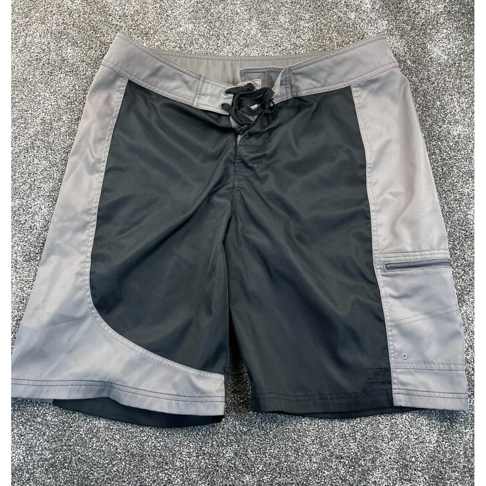 REI Board Shorts Mens‎ Large Swim Trunks Hybrid Bolongo UPF 30 Surf Black Gray